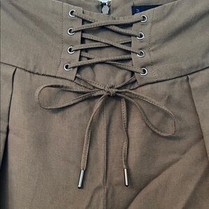 PAIGE Lace-Up Moss Colored High Waist Wide Leg Trousers